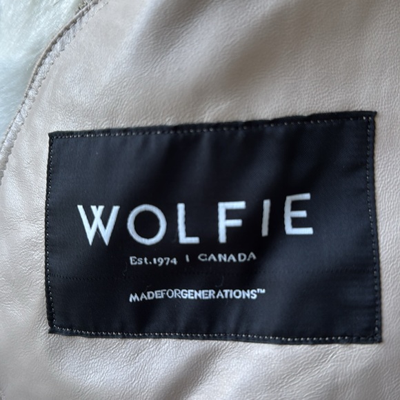 WOLFIE FURS NAPPA SUEDE AND TOSCANA SHEARLING FUR COAT IN CREAM COLLAR/CUFFS US6 - Picture 15 of 15